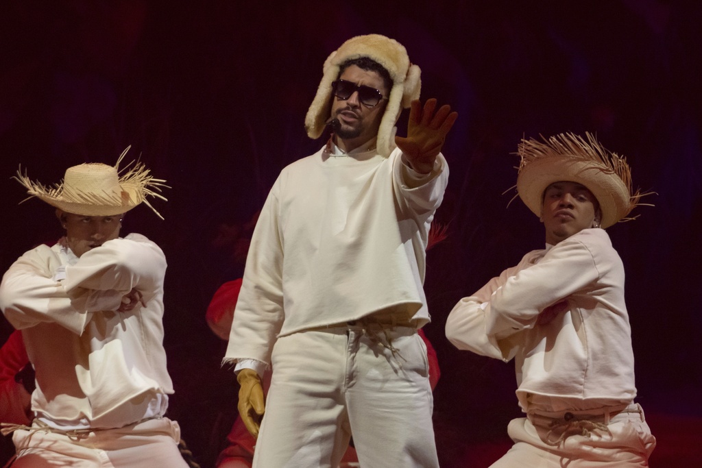 Bad Bunny performs during the final concert of his summer residency in his homeland at the Coliseo de Puerto Rico Jose Miguel Agrelot, in San Juan, Puerto Rico, Saturday, Sept. 20, 2025. (AP)